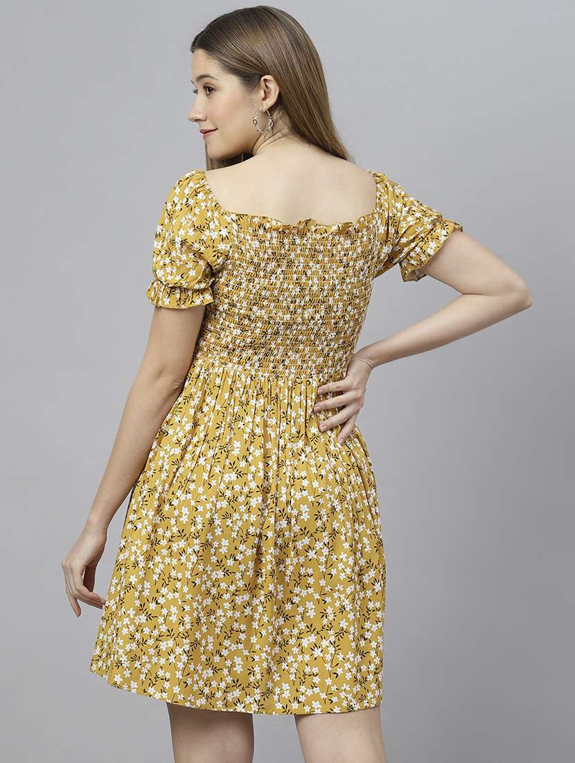 women yellow printed fit & flare dress - 21016658 -  Standard Image - 3