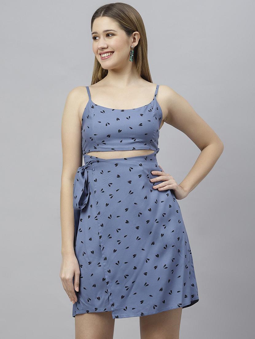 women light blue printed a-line dress - 21016661 - Zoom Image - 0