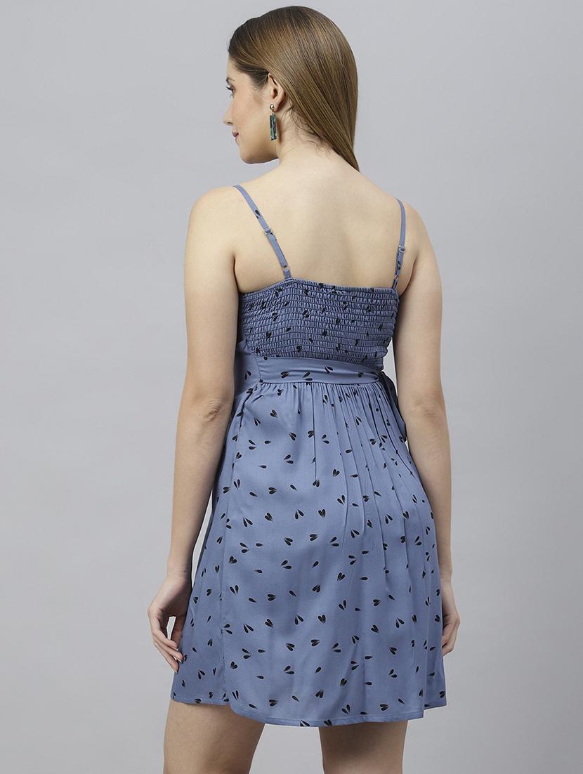 women light blue printed a-line dress - 21016661 - Standard Image - 3