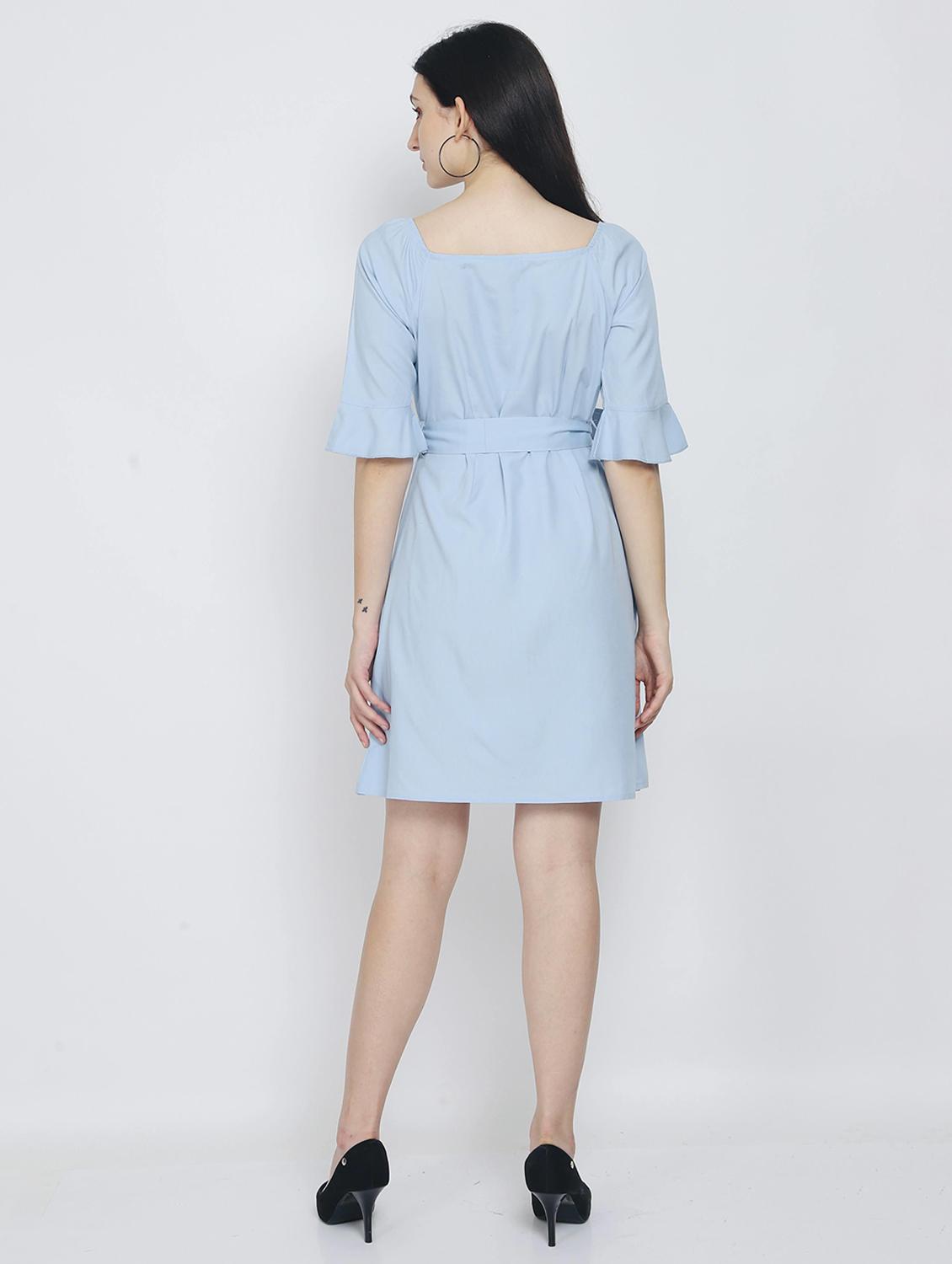 solid purist blue detailed a-line dress - 21016666 - Standard Image - 3