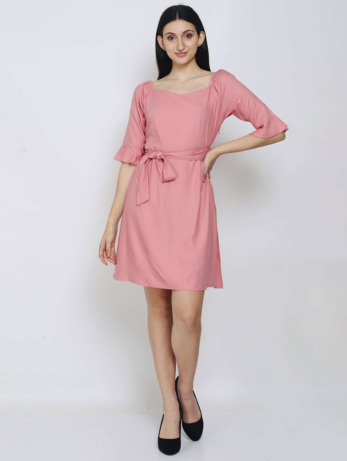 women pink solid a-line dress - 21016668 - Zoom Image - 0