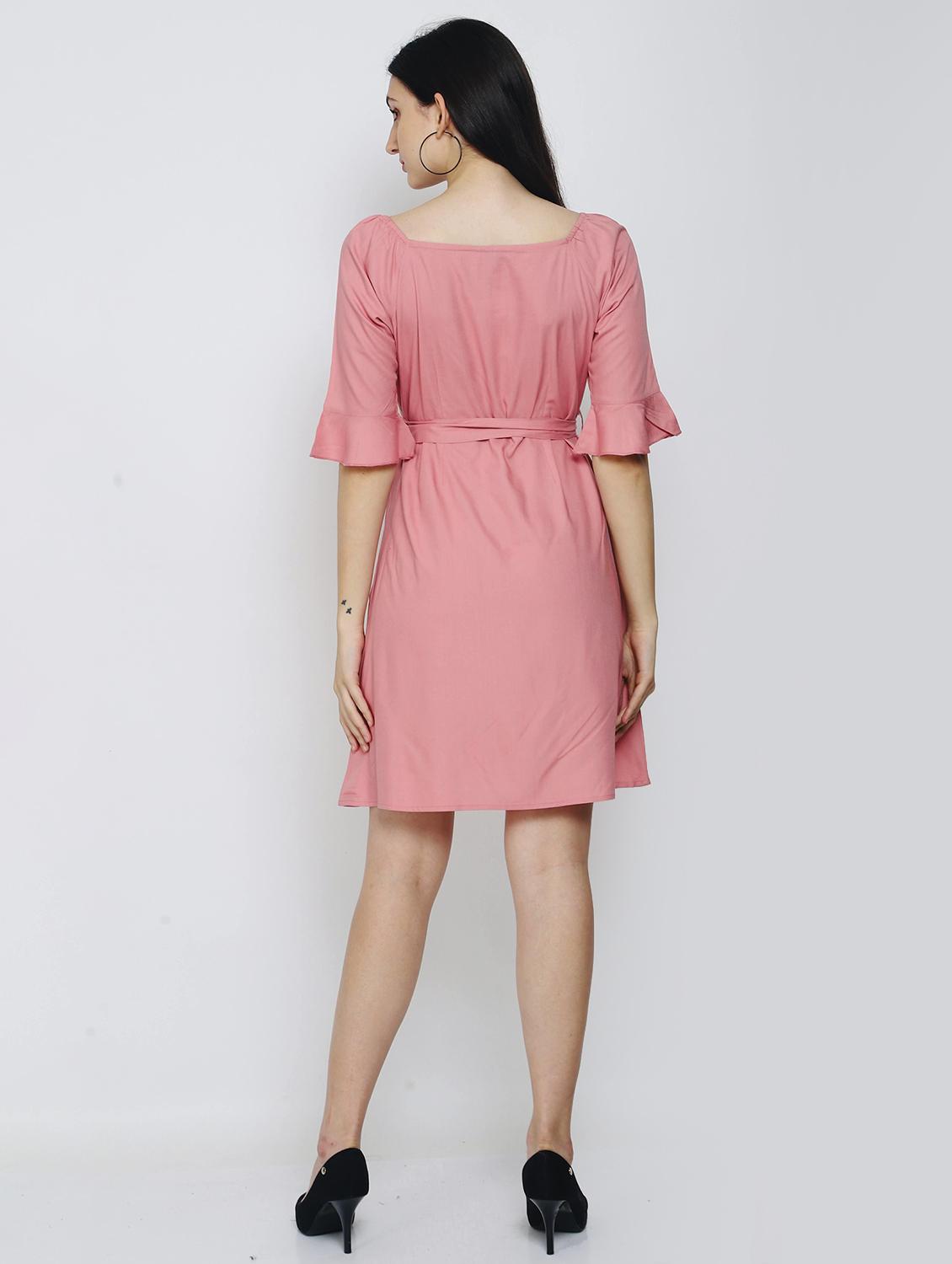 women pink solid a-line dress - 21016668 - Standard Image - 3
