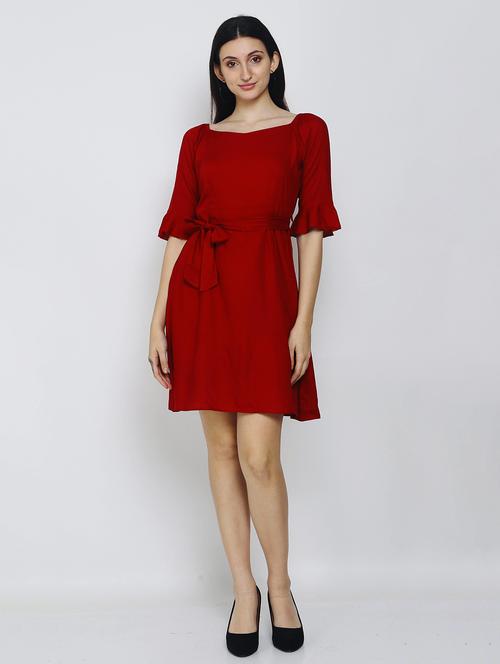 women maroon solid a-line dress - 21016669 - Standard Image - 0