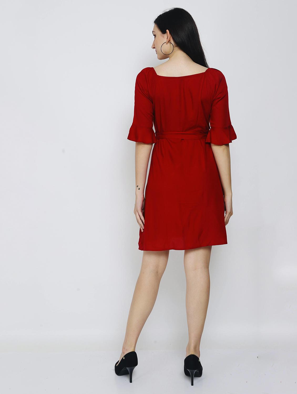 women maroon solid a-line dress - 21016669 - Standard Image - 3