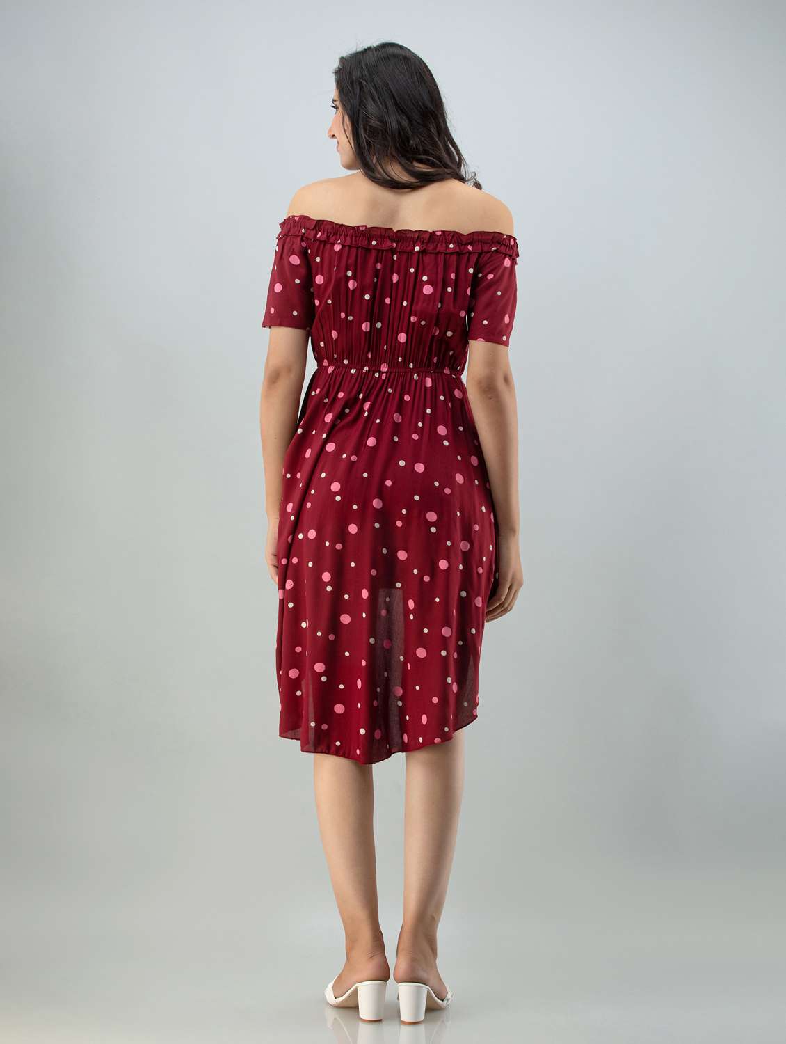 maroon printed high low detailed dress - 21016675 -  Standard Image - 3