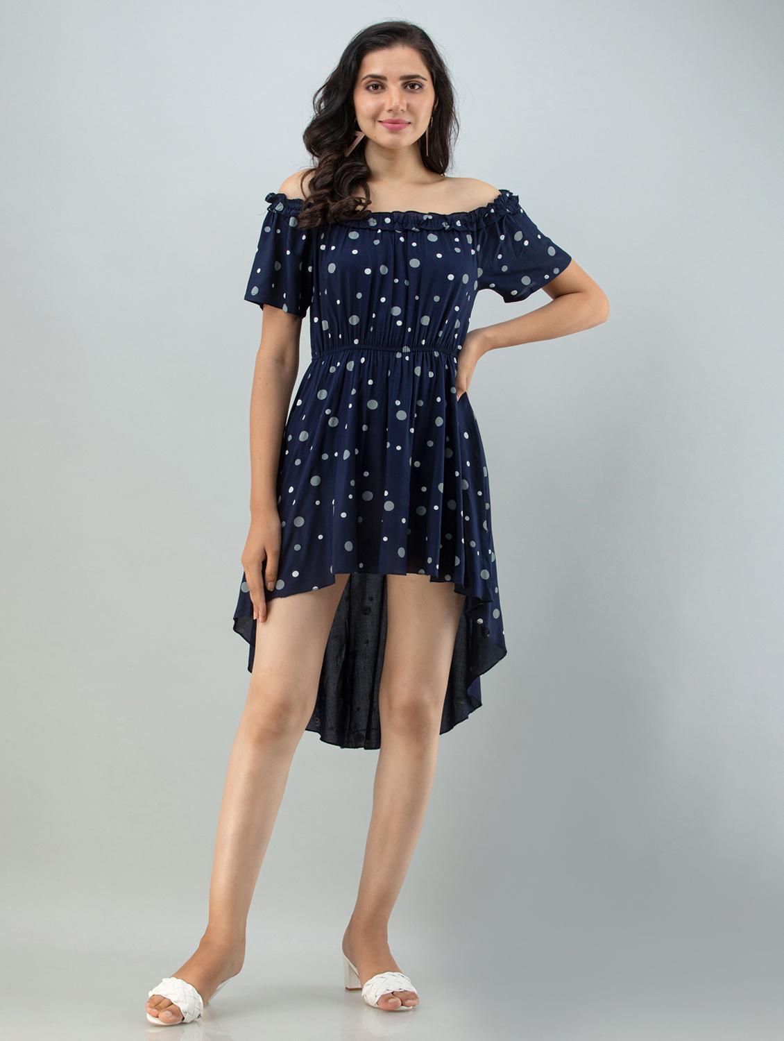 women blue printed high-low dress - 21016676 - Zoom Image - 0