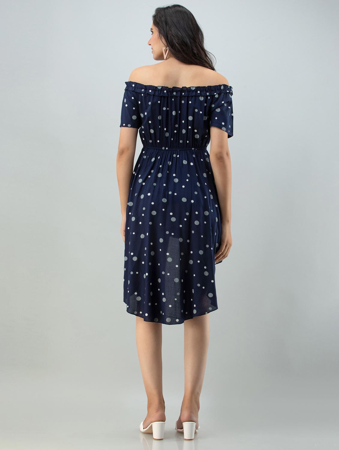 women blue printed high-low dress - 21016676 - Standard Image - 3