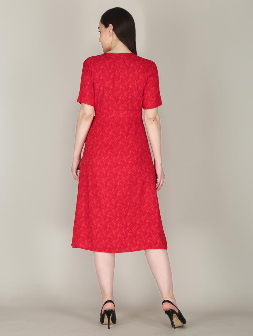 red printed detailed a-line midi dress - 21016678 - Standard Image - 3