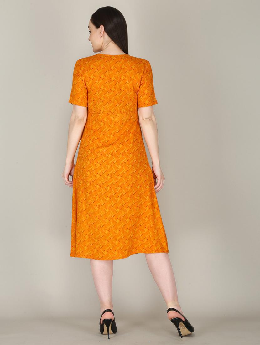women orange printed a-line dress - 21016679 - Standard Image - 3