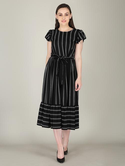 black striped printed detailed midi dress - 21016682 - Standard Image - 0