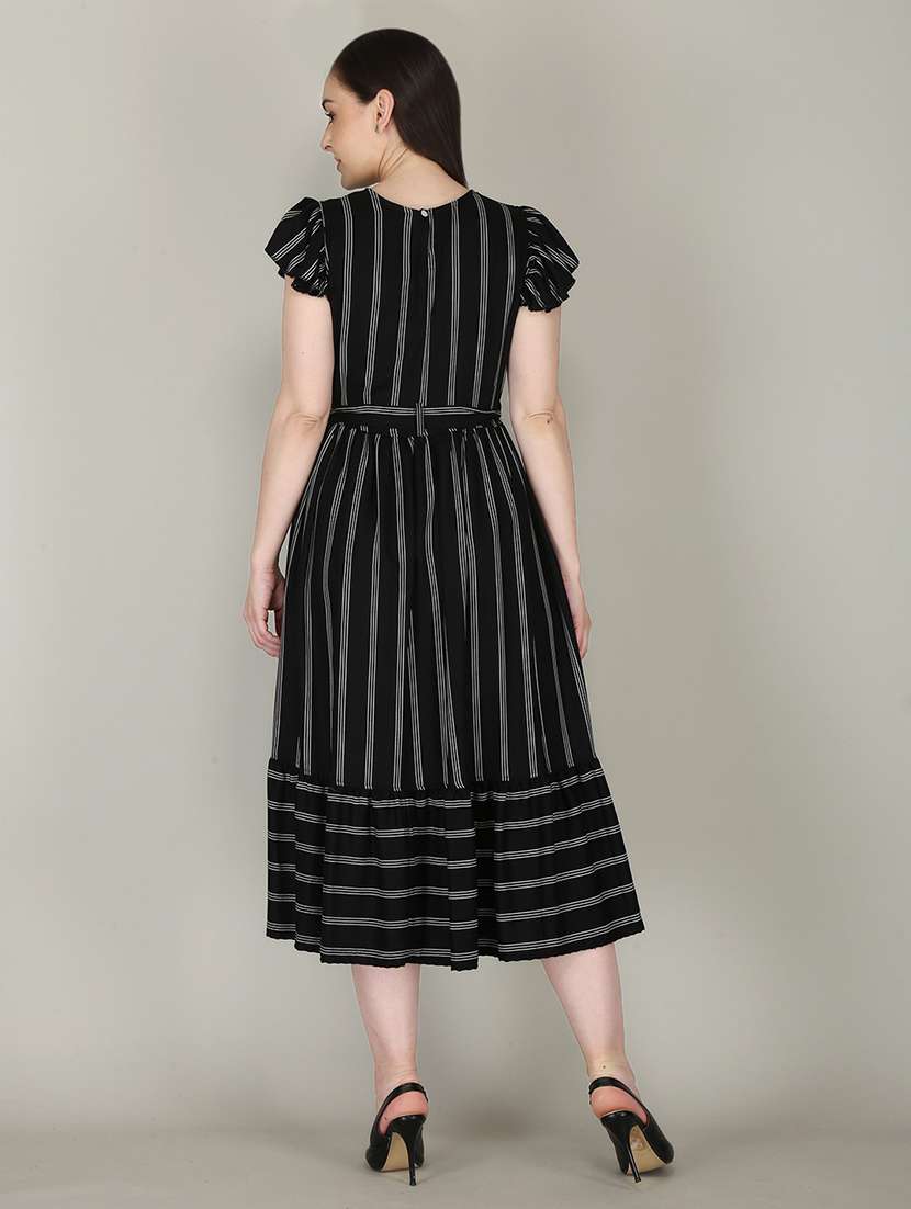 black striped printed detailed midi dress - 21016682 - Standard Image - 3