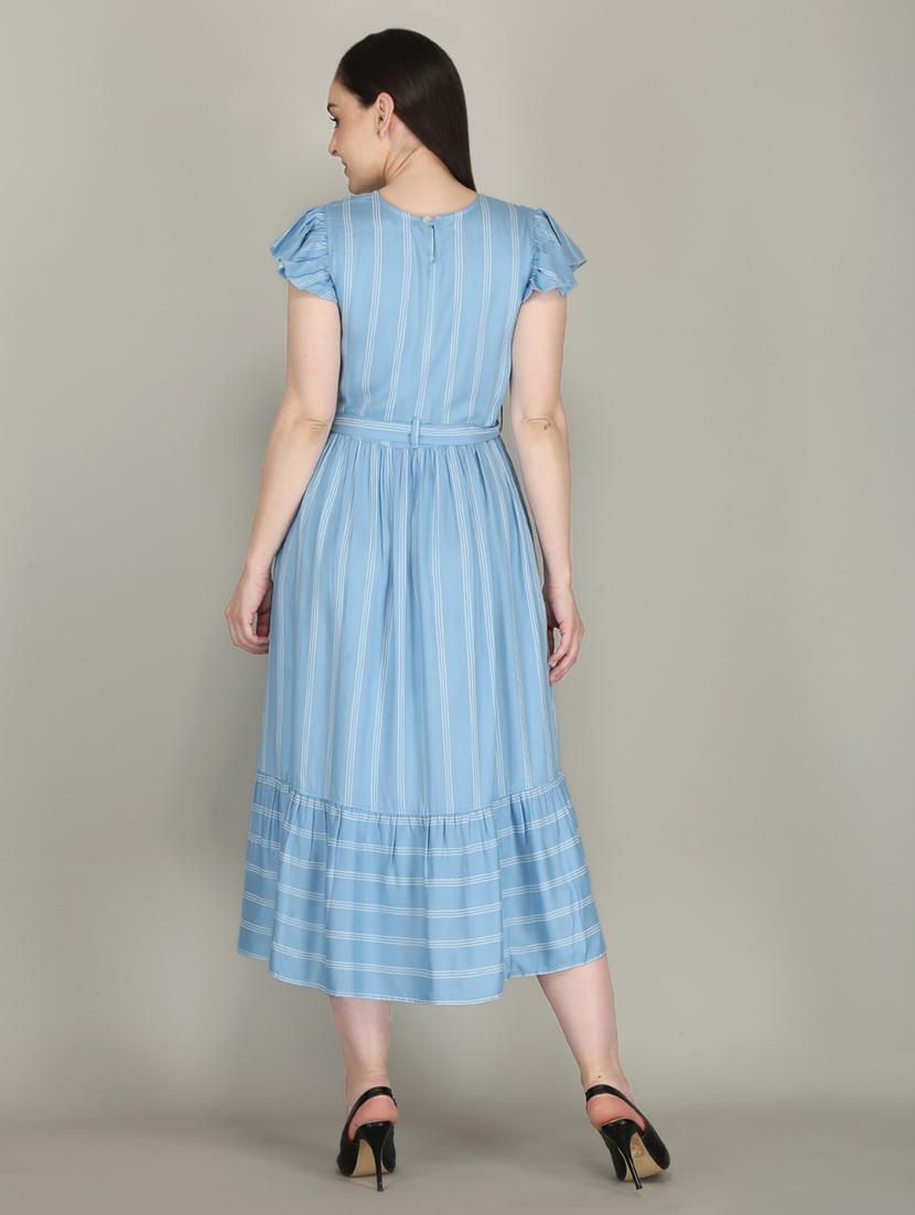 light blue striped printed detailed midi dress - 21016684 - Standard Image - 3