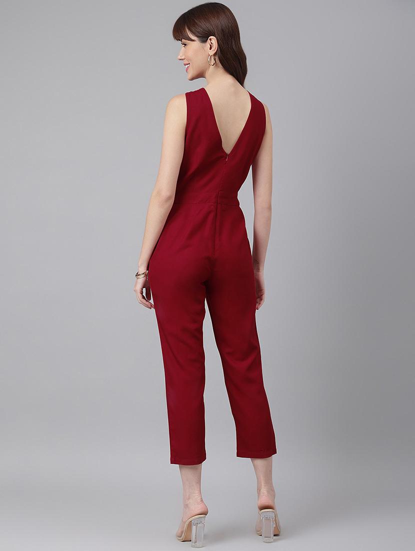 maroon rayon full leg jumpsuit - 21016730 - Standard Image - 3