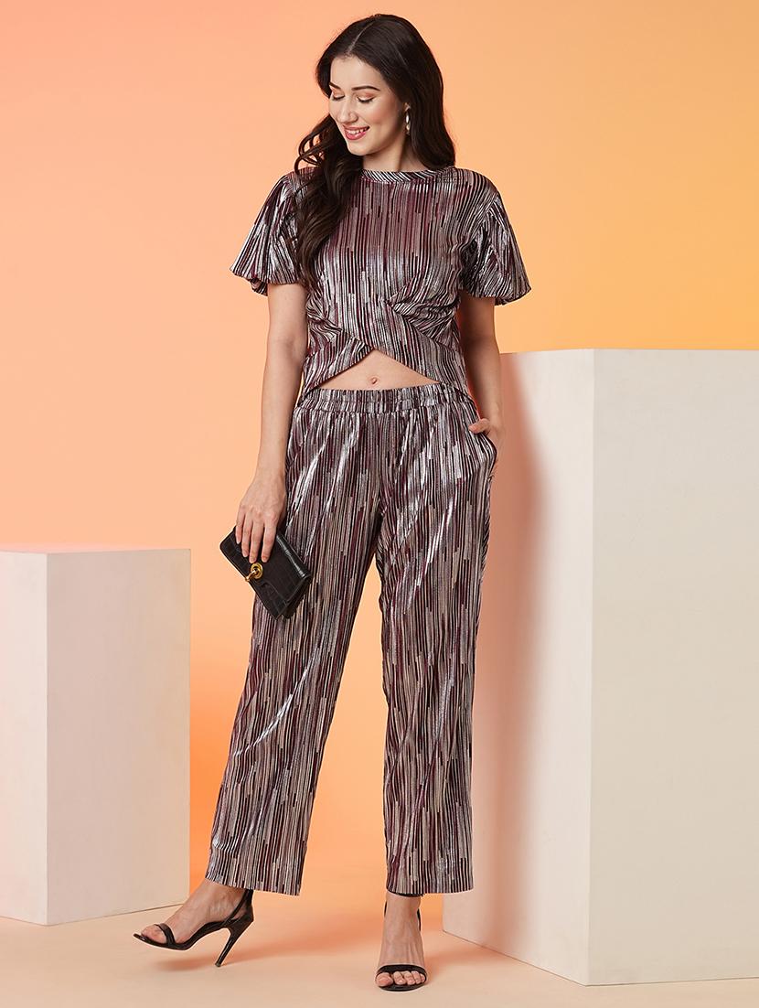 maroon polyester top and trouser co-ord set - 21016982 - Standard Image - 3