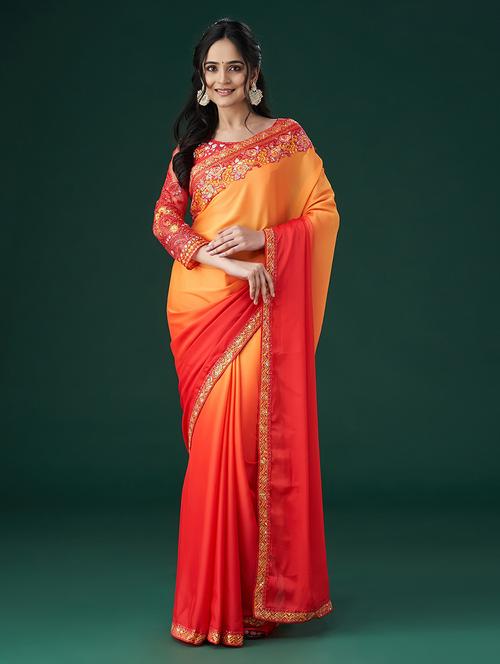 women solid with bordered saree with blouse - 21017053 -  Standard Image - 0