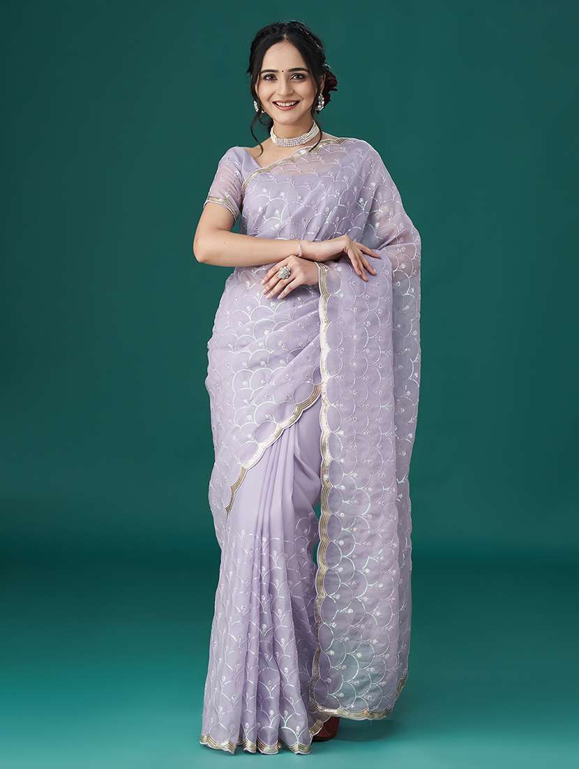 lavender embroidered saree with blouse - 21017071 -  Zoom Image - 0