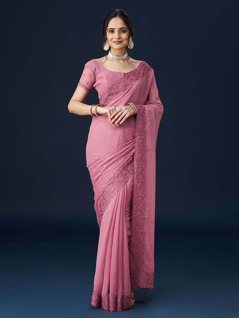pink chiffon embroidered saree with blouse - 21017082 - Zoom Image - 0
