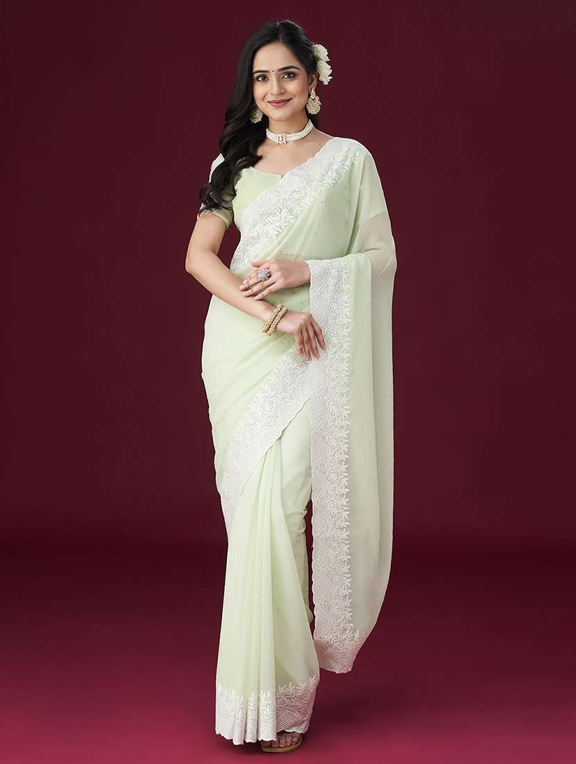 neo mint embroidered saree with blouse - 21017093 - Zoom Image - 0