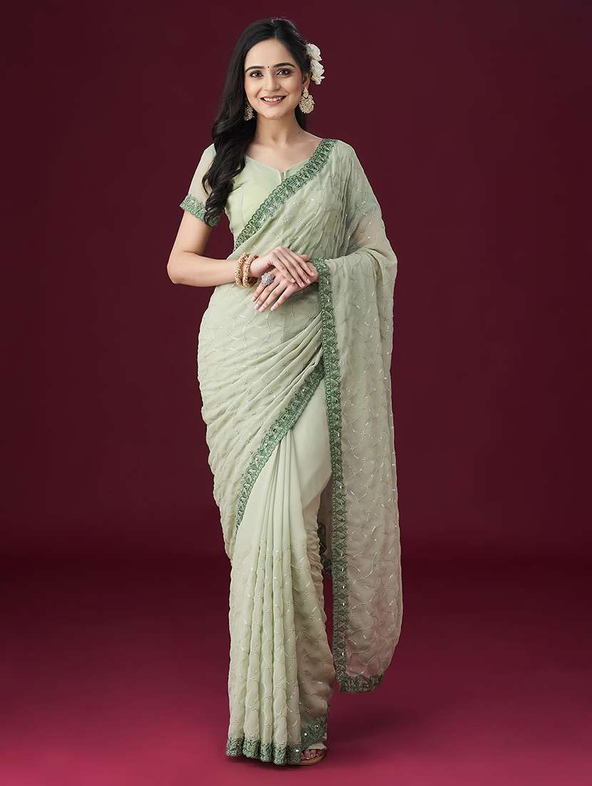 neo mint embroidered saree with blouse - 21017099 -  Zoom Image - 0