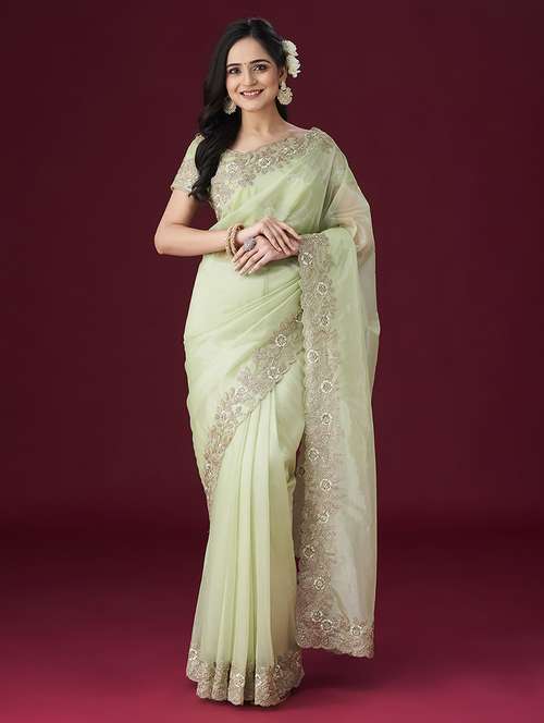 neo mint embroidered saree with blouse - 21017106 -  Standard Image - 0