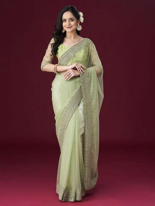 neo mint embellished saree with blouse - 21017111 -  Standard Image - 0