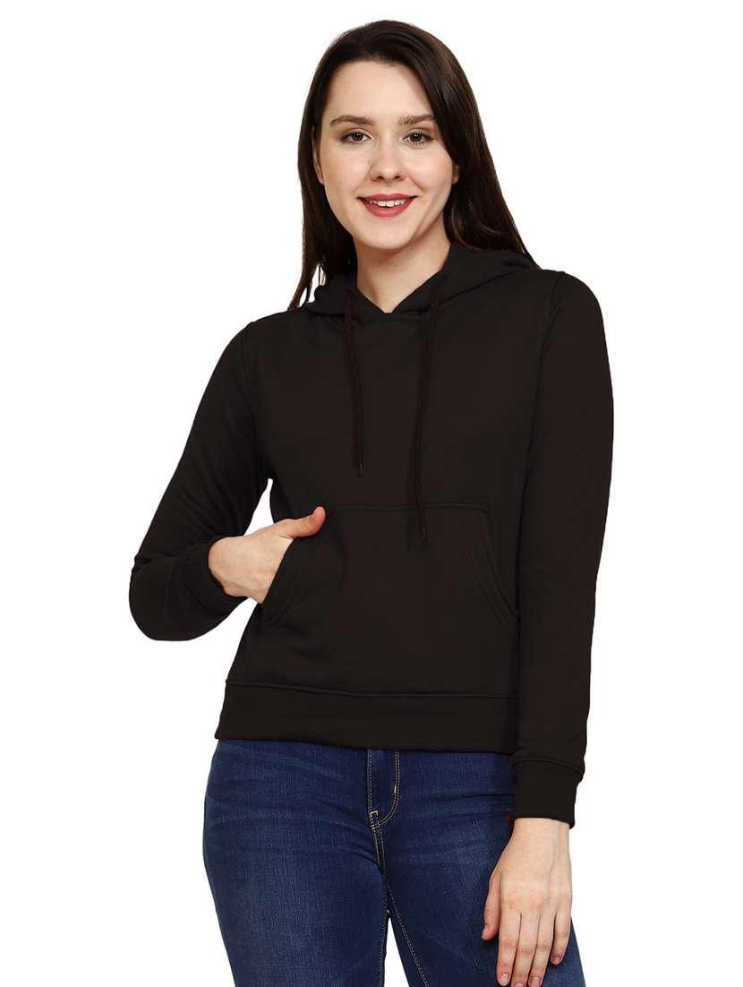 solid black hooded casual sweatshirt - 21017379 - Zoom Image - 0