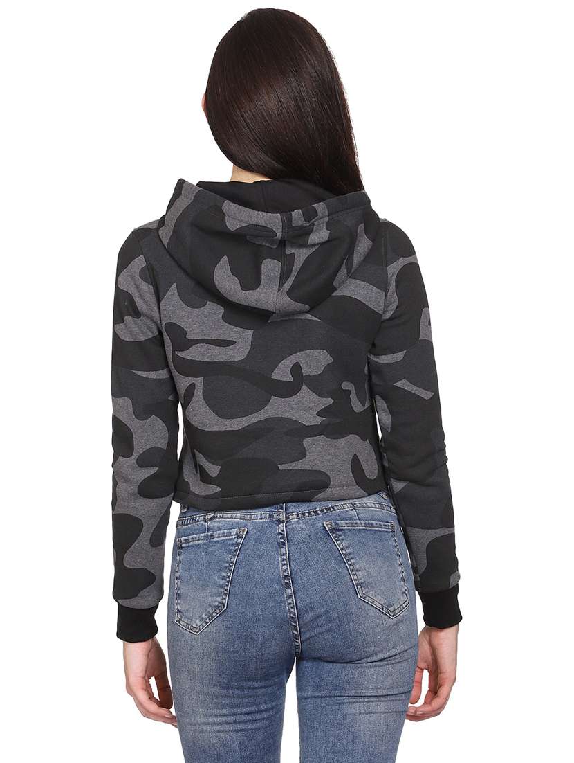 grey printed casual crop hooded sweatshirt - 21017380 - Standard Image - 3