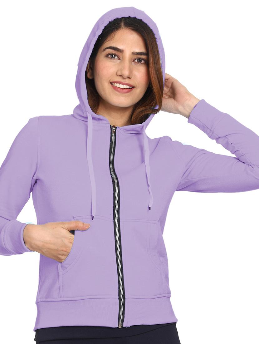 women solid long sleeve hooded sweatshirt