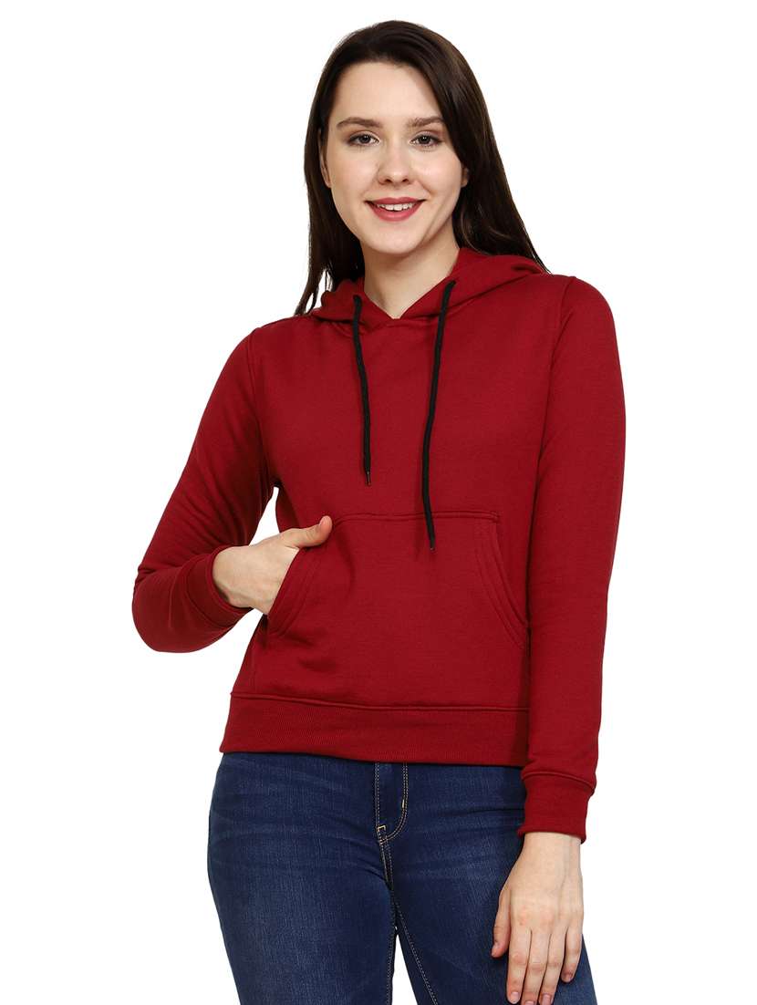 solid maroon casual hooded sweatshirt - 21017391 - Zoom Image - 0