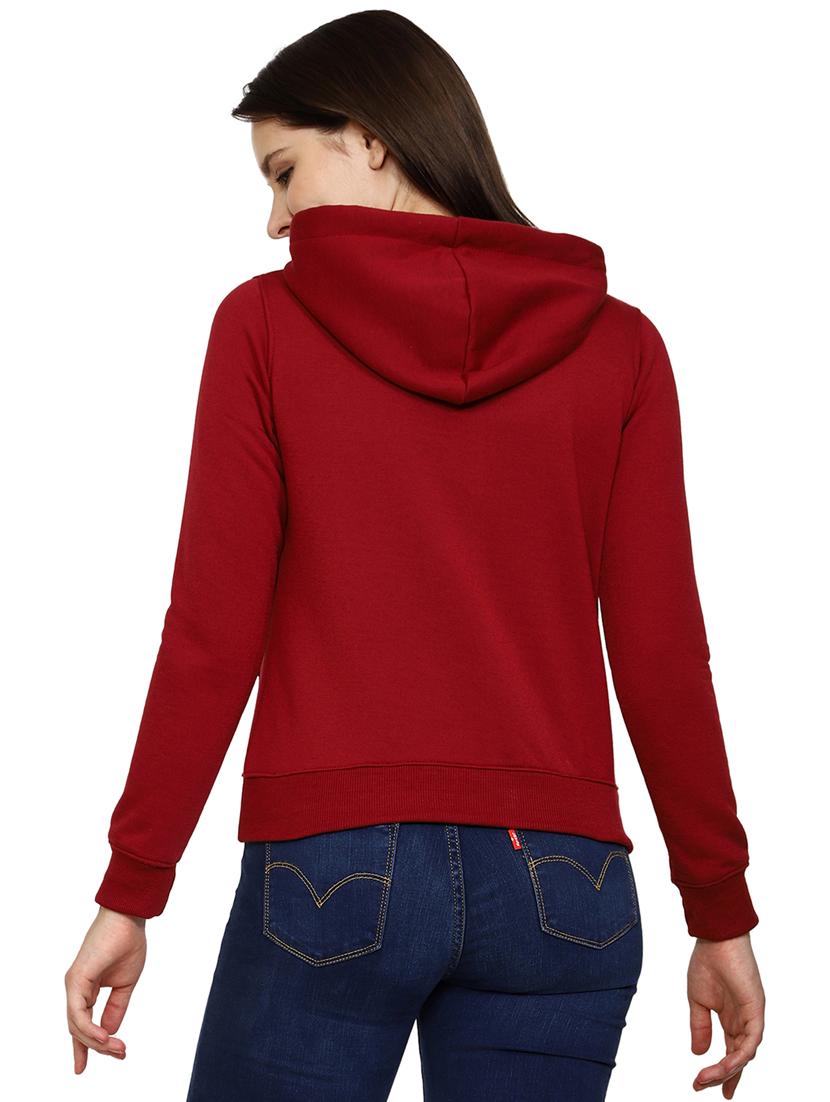 solid maroon casual hooded sweatshirt - 21017391 - Standard Image - 3