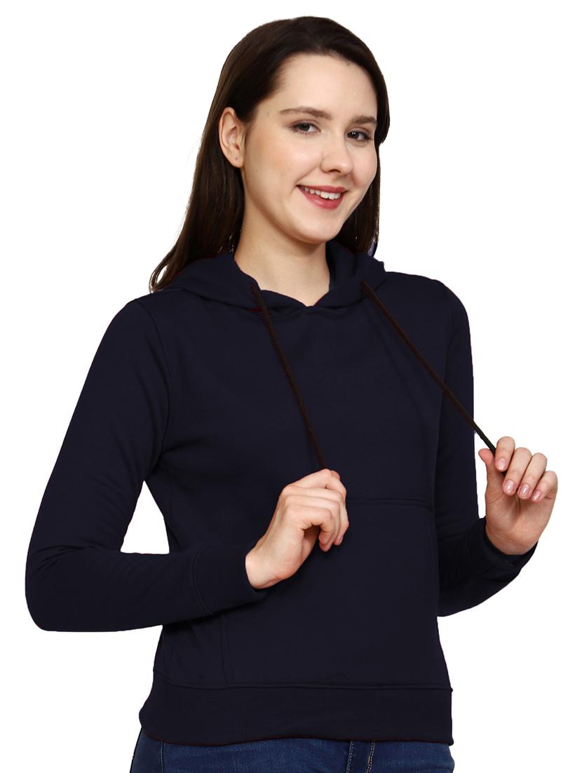 solid navy blue hooded casual sweatshirt