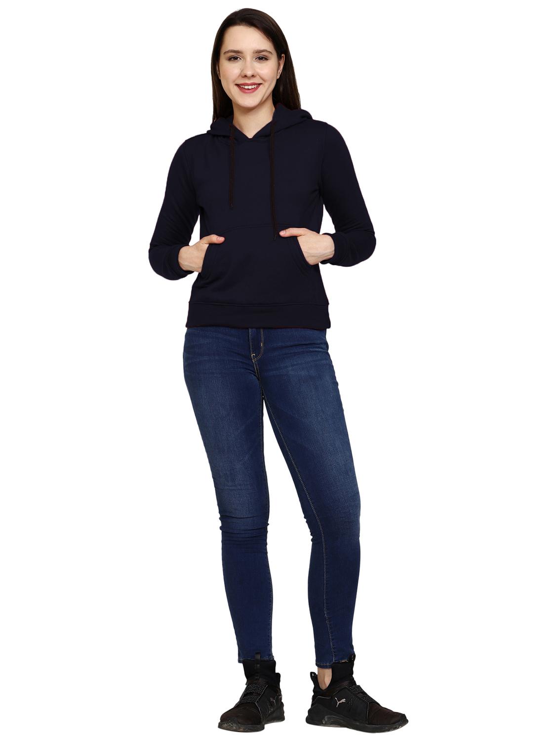 solid navy blue hooded casual sweatshirt - 21017392 - Standard Image - 3