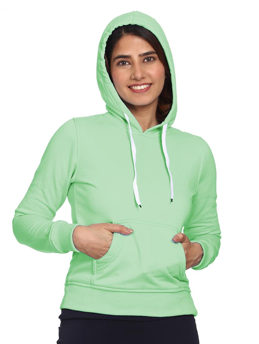 solid green hooded casual sweatshirt - 21017394 - Zoom Image - 0