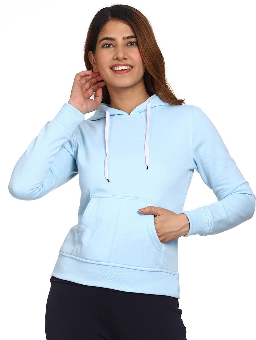 solid light blue hooded casual sweatshirt - 21017395 - Zoom Image - 0