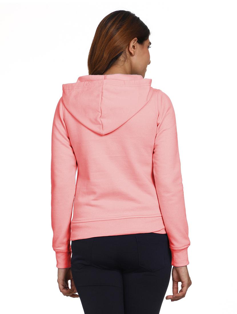 solid pink hooded casual sweatshirt - 21017396 - Standard Image - 3