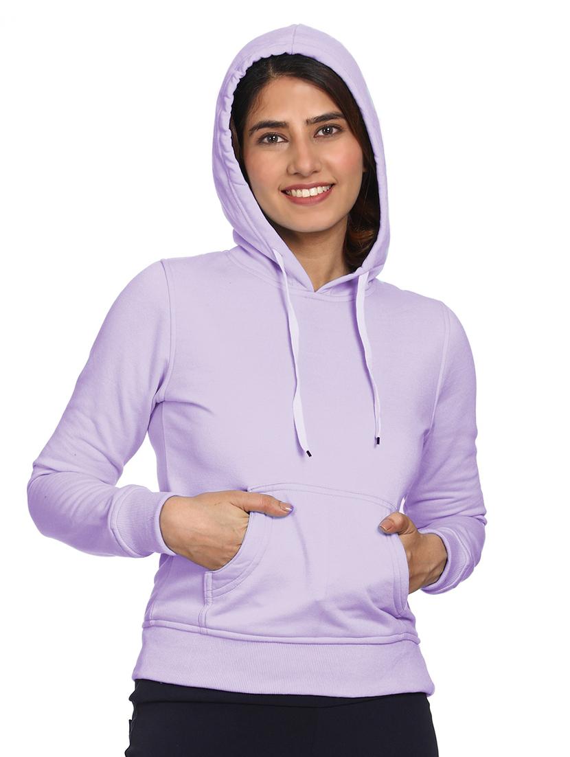 solid lavender hooded casual sweatshirt
