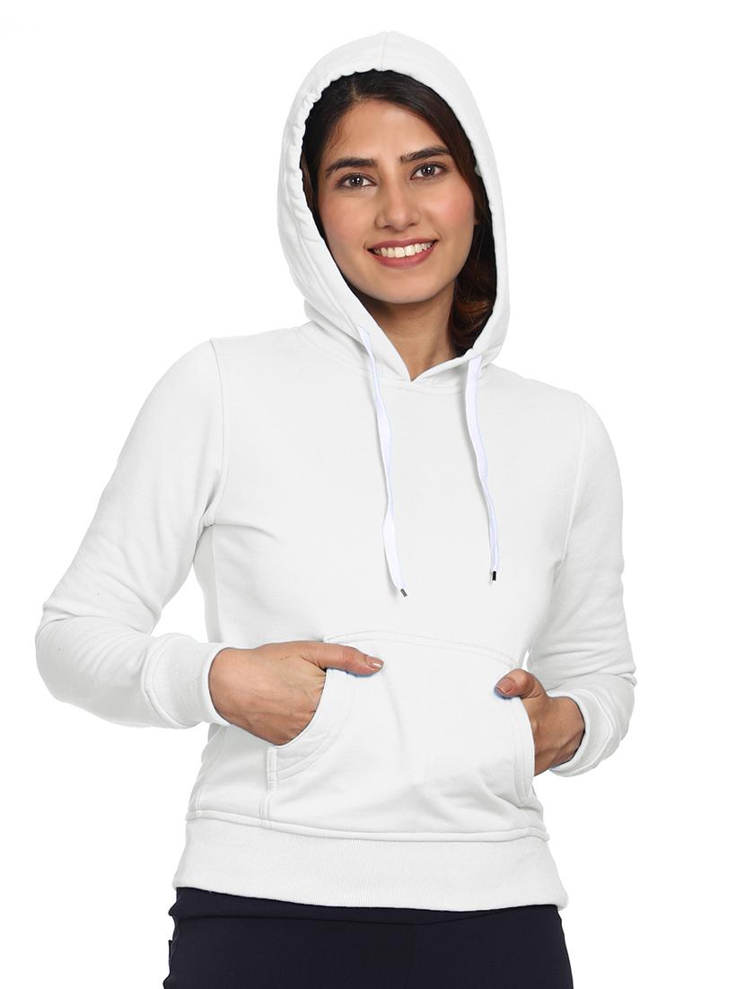 solid white hooded casual sweatshirt