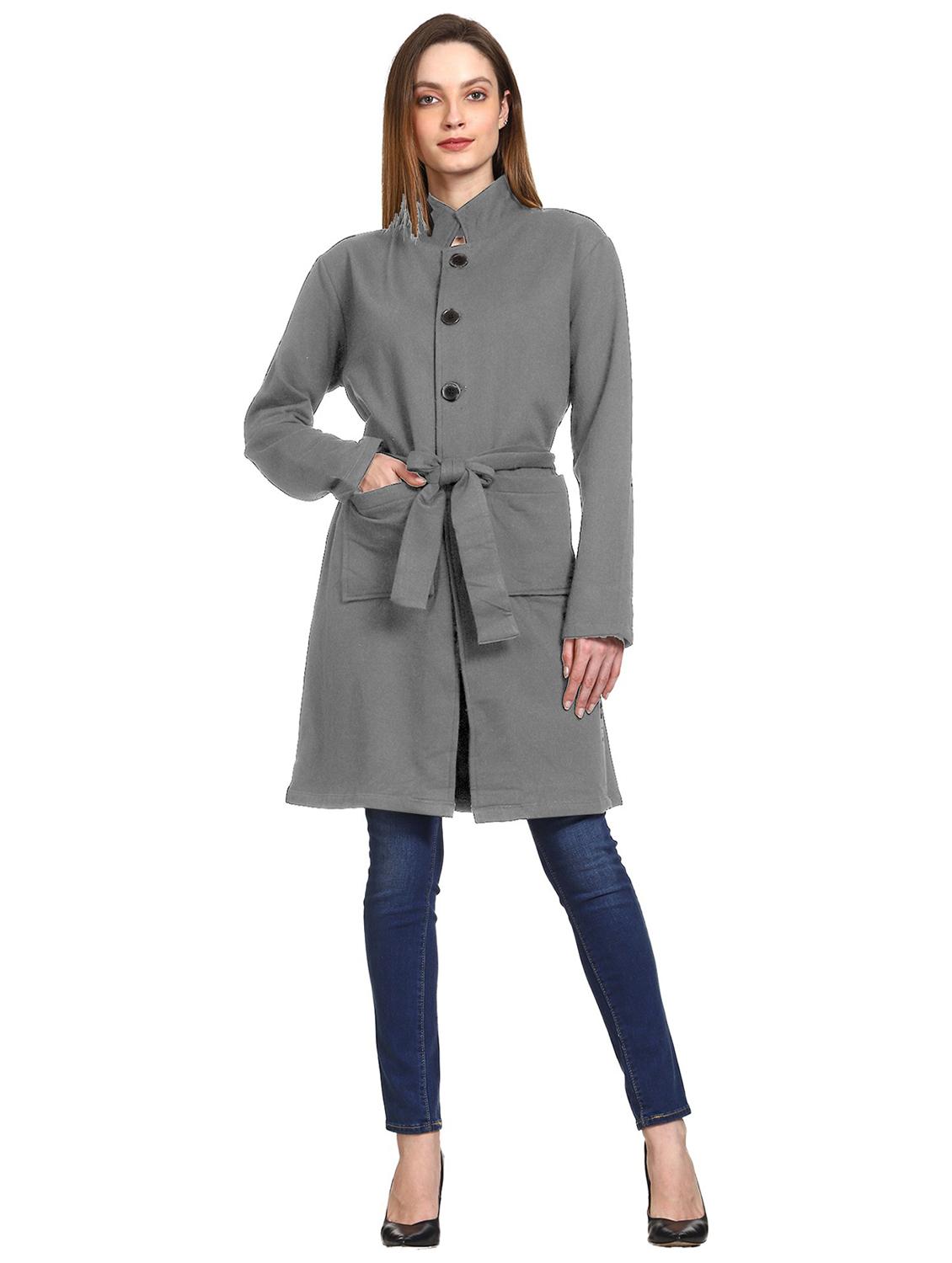 women solid stand collar long coat - 21017482 - Zoom Image - 0