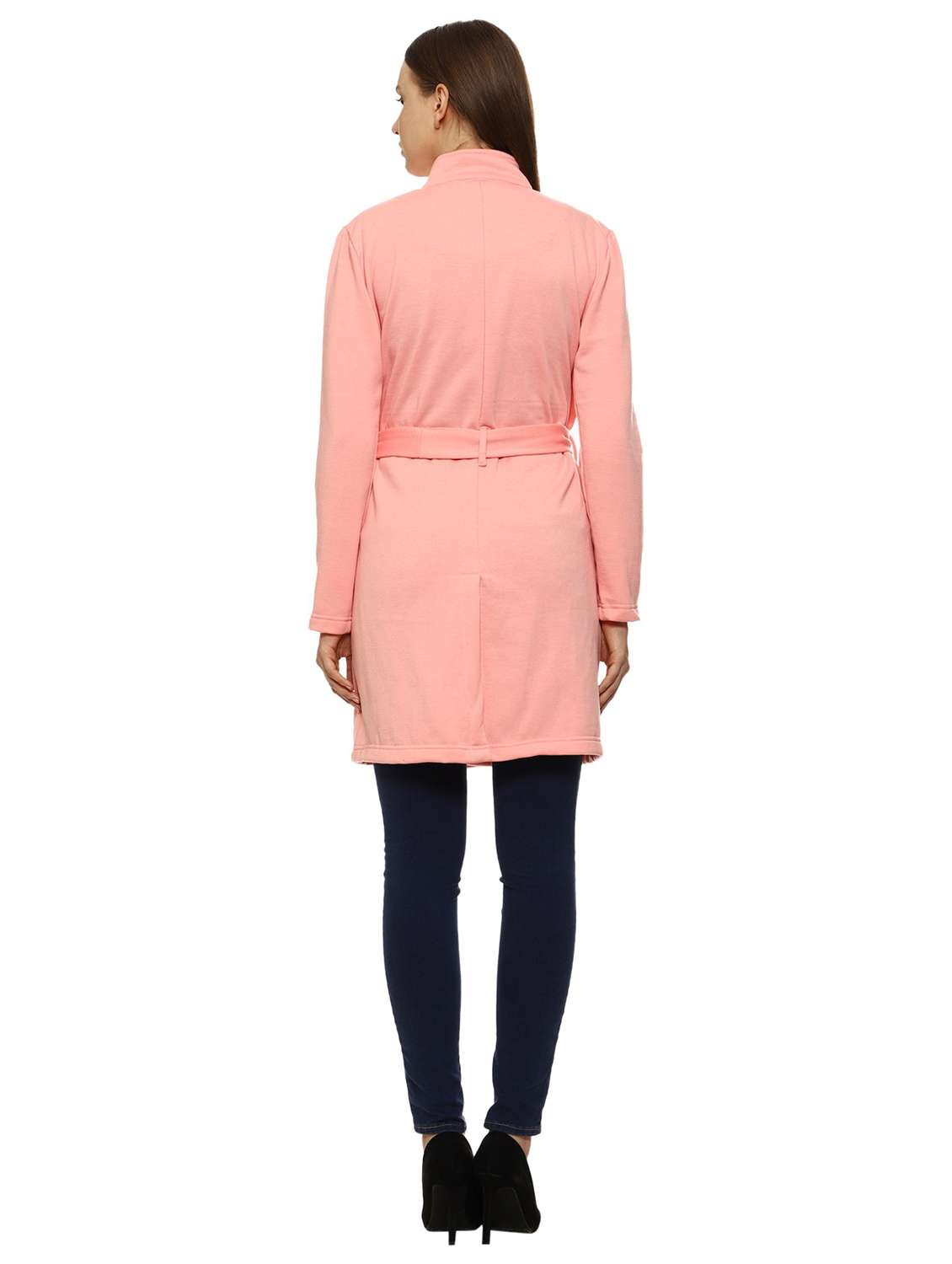 women solid stand collar long coat - 21017490 - Standard Image - 3