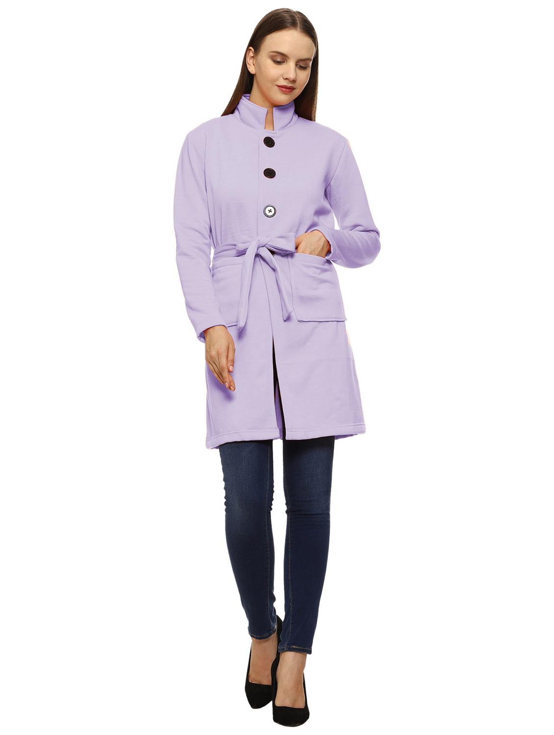 women solid stand collar long coat