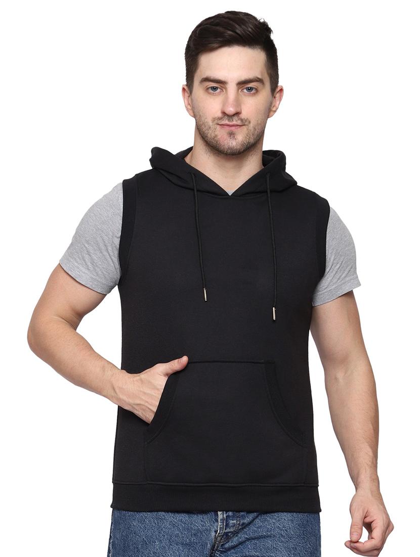 black cotton blend plain sweatshirt
