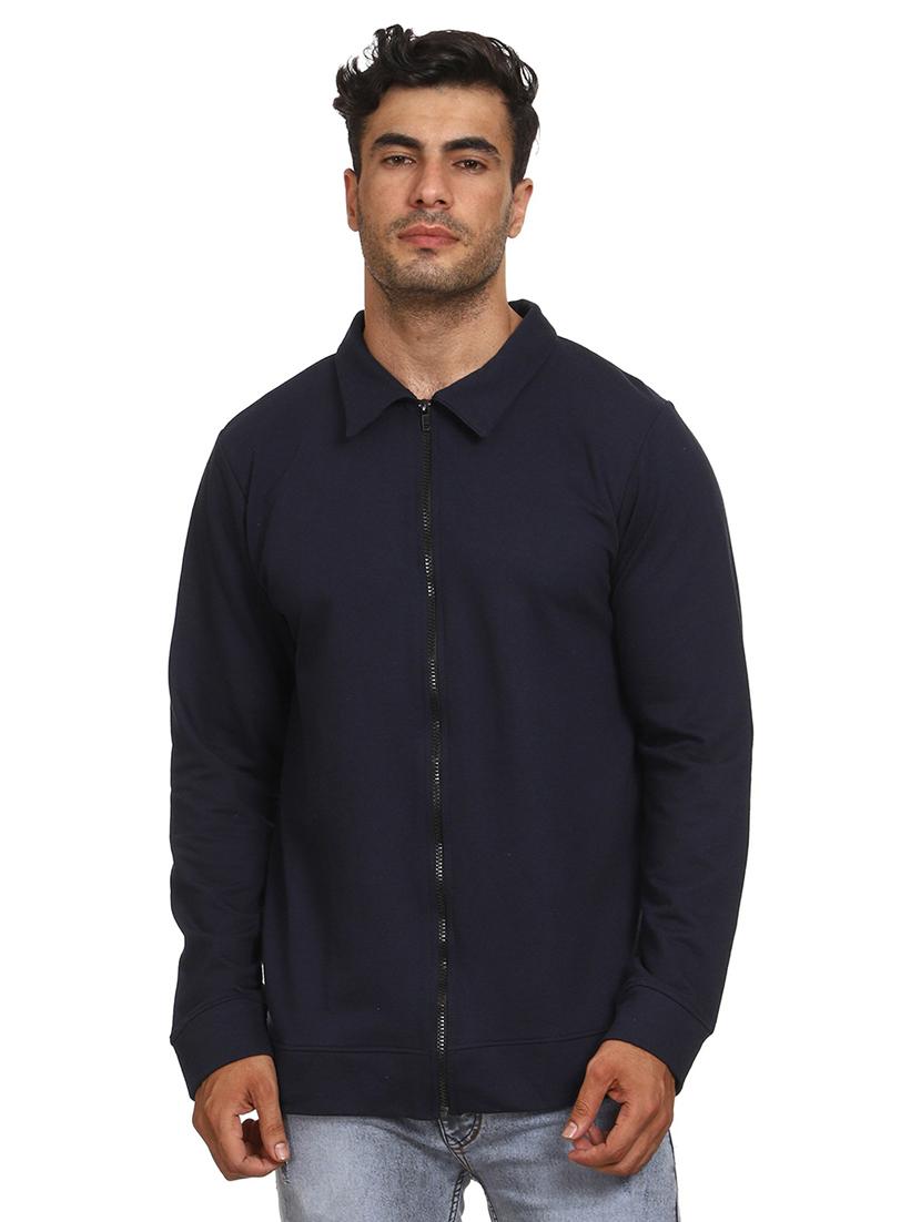 navy blue cotton blend plain sweatshirt - 21017551 - Zoom Image - 0