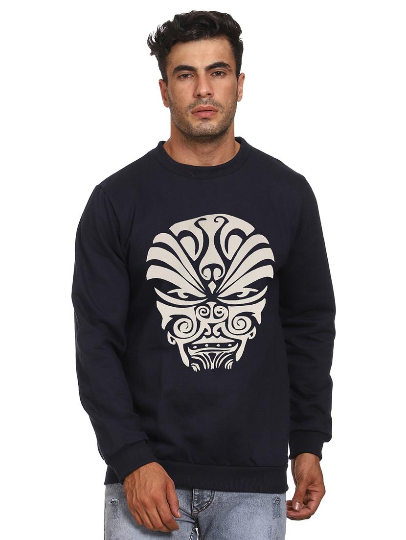navy blue fleece front print sweatshirt