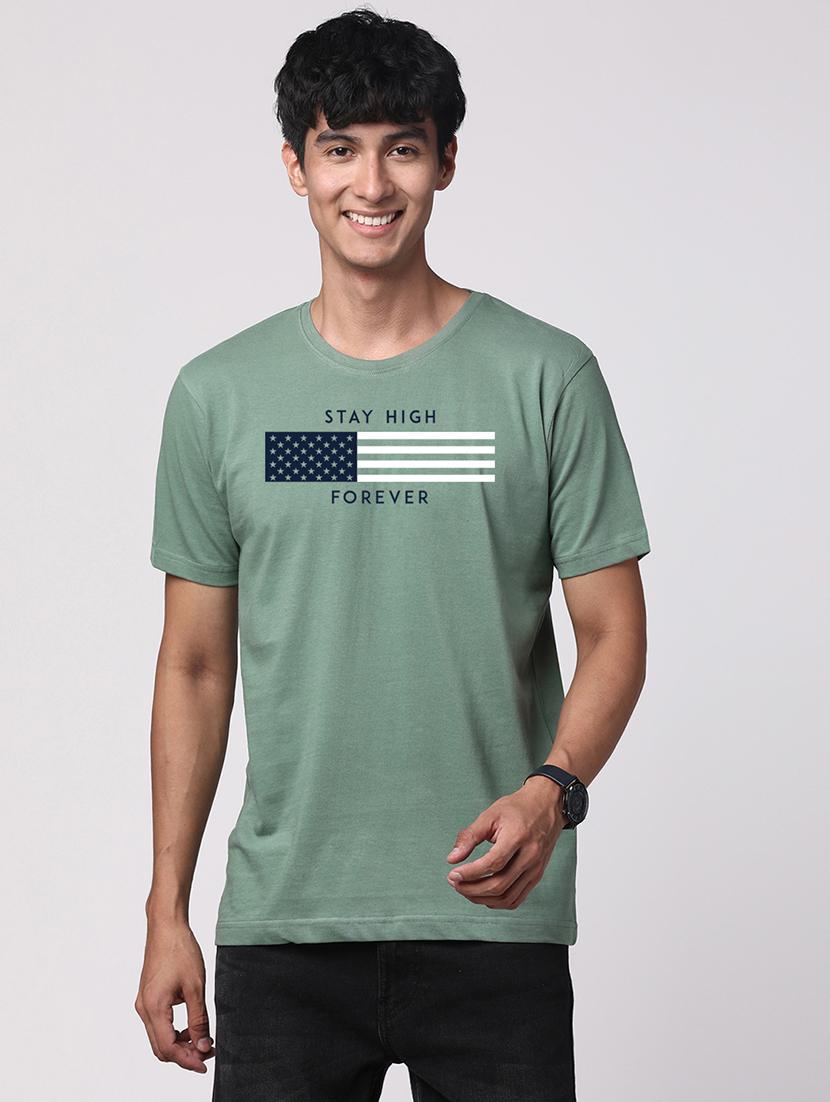pastel green cotton chest print tshirt - 21017586 - Zoom Image - 0