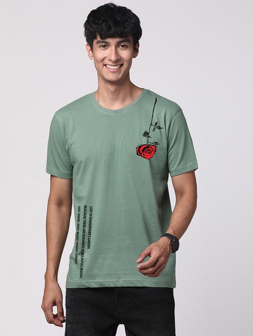 pastel green cotton chest print tshirt - 21017613 - Standard Image - 0