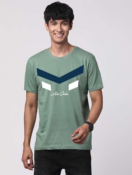 pastel green cotton chest print tshirt - 21017643 - Standard Image - 0