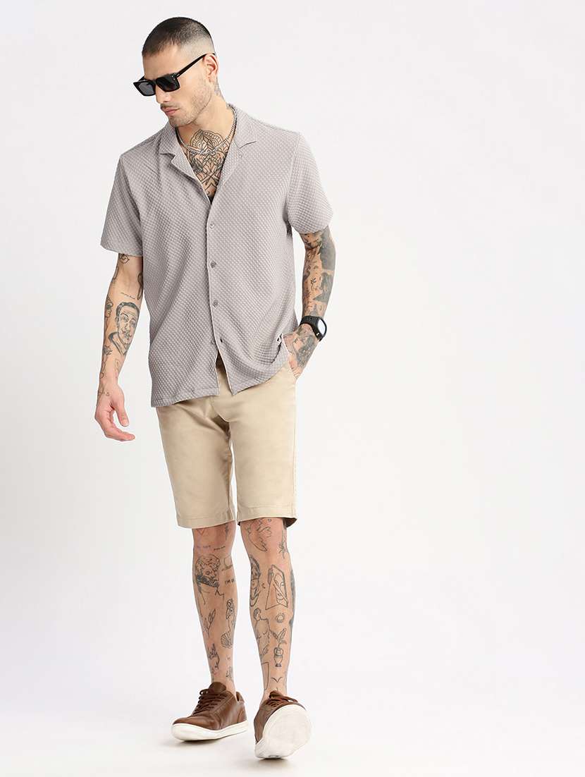 beige solid casual shirt - 21017902 - Standard Image - 5