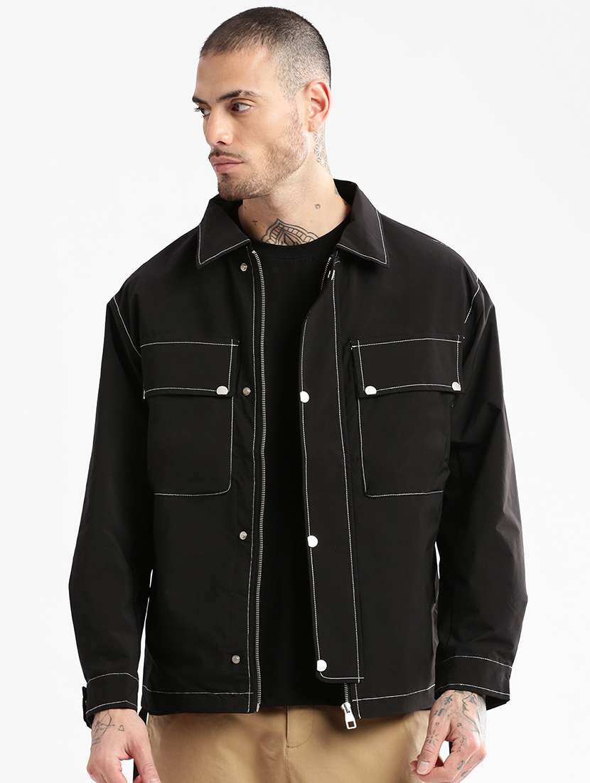 black solid casual jacket