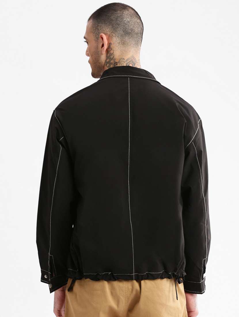black solid casual jacket - 21017917 -  Standard Image - 3