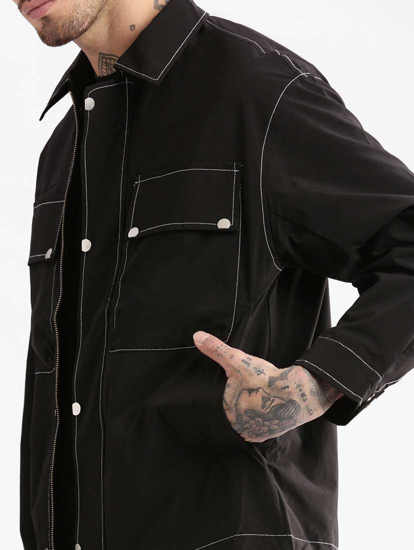 black solid casual jacket - 21017917 -  Standard Image - 5